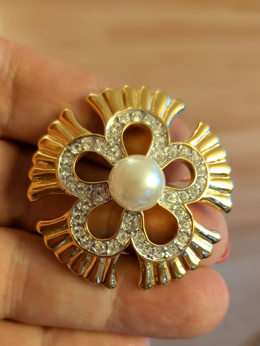 D'orlan Gold-Tone Pearl & Crystal Floral Brooch